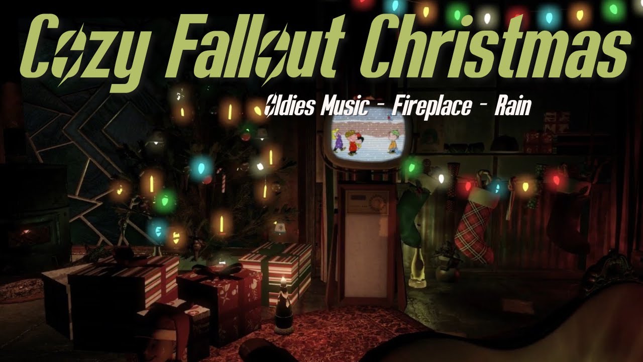 ☢️ Fallout 4 Christmas – Fireplace, Rain, and Christmas Movies – Study, Relax & Sleep