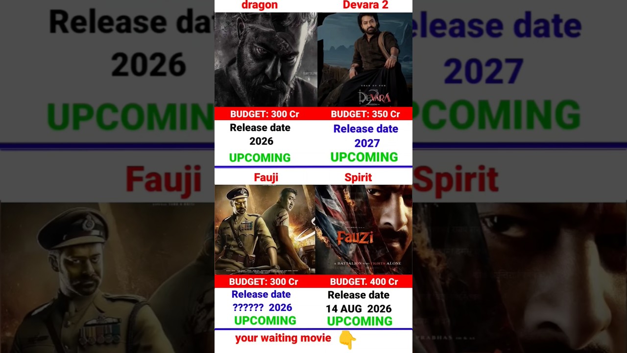 Junior NTR vs Prabhas Top 4 Upcoming Movies 2026-2027 | Dragon | Fauji | Spirit #shortsfeed #youtube