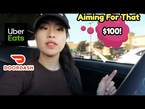 Aiming for $100! Food Delivery And Shop and Deliver Uber Eats Ride Along Delivering Door Dash! L.A