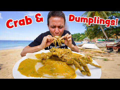 Crab and Dumplings!! 🦀 NATIONAL FOOD in Tobago Island + Breadfruit Roast & Dirt Oven!!