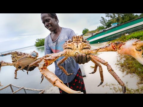 Huge Caribbean KING CRAB 🦀 RUNDOWN!! Jamaican Seafood Tour – Jamaica! 🇯🇲