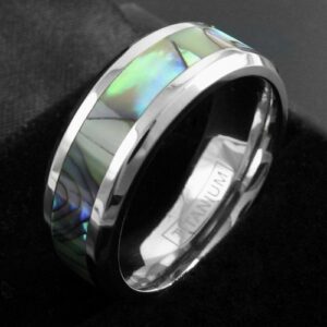 Titanium Men's Abalone Center Stripe Wedding Band Ring Size 10