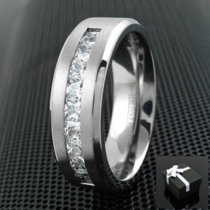 Titanium Men's 1.8 Carat Princess Cut CZ Brushed Center Wedding Band Ring size10