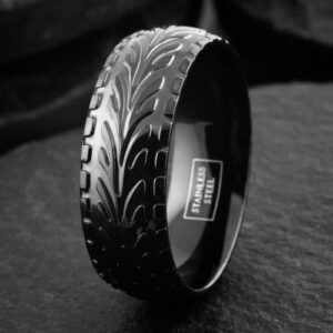 Black Stainless Steel Men's Tire Track Tread Wedding Band Ring Size 10