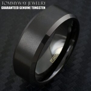 6/8mm Black Tungsten Carbide Brushed Comfort Fit Wedding Band Ring Men's size 10
