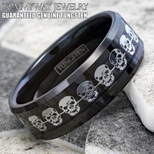 Black Tungsten Carbide Men's Silver Skull over Carbon Fiber Wedding Band Ring size 10