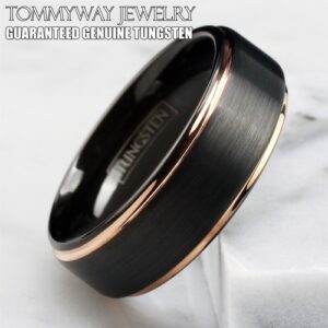 Tungsten Carbide Ring Rose Gold-Plated Black Brushed Wedding Band Men's Jewelry size 10